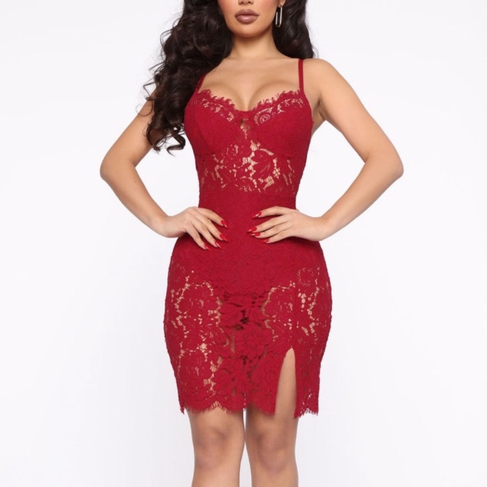 Fashion Nova Red Lace Mini Dress